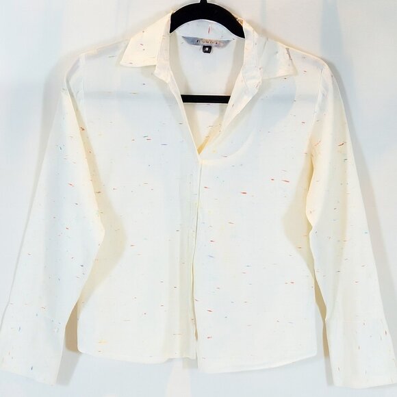 People Tree Women’s White Speckled Organic Cotton Button Up Shirt Size 14 - Picture 1 of 8
